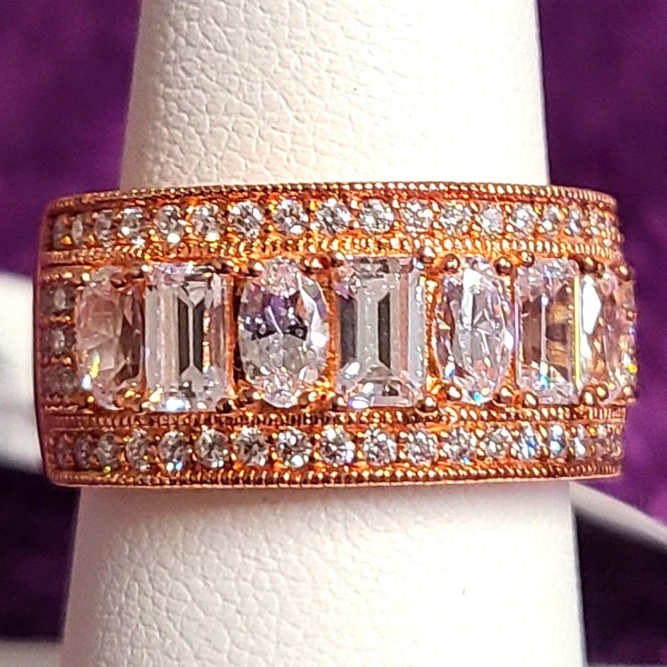Vanna K White Cubic Zirconia 18k Rose Gold Over Silver Band Ring 3.47ctw Size 7